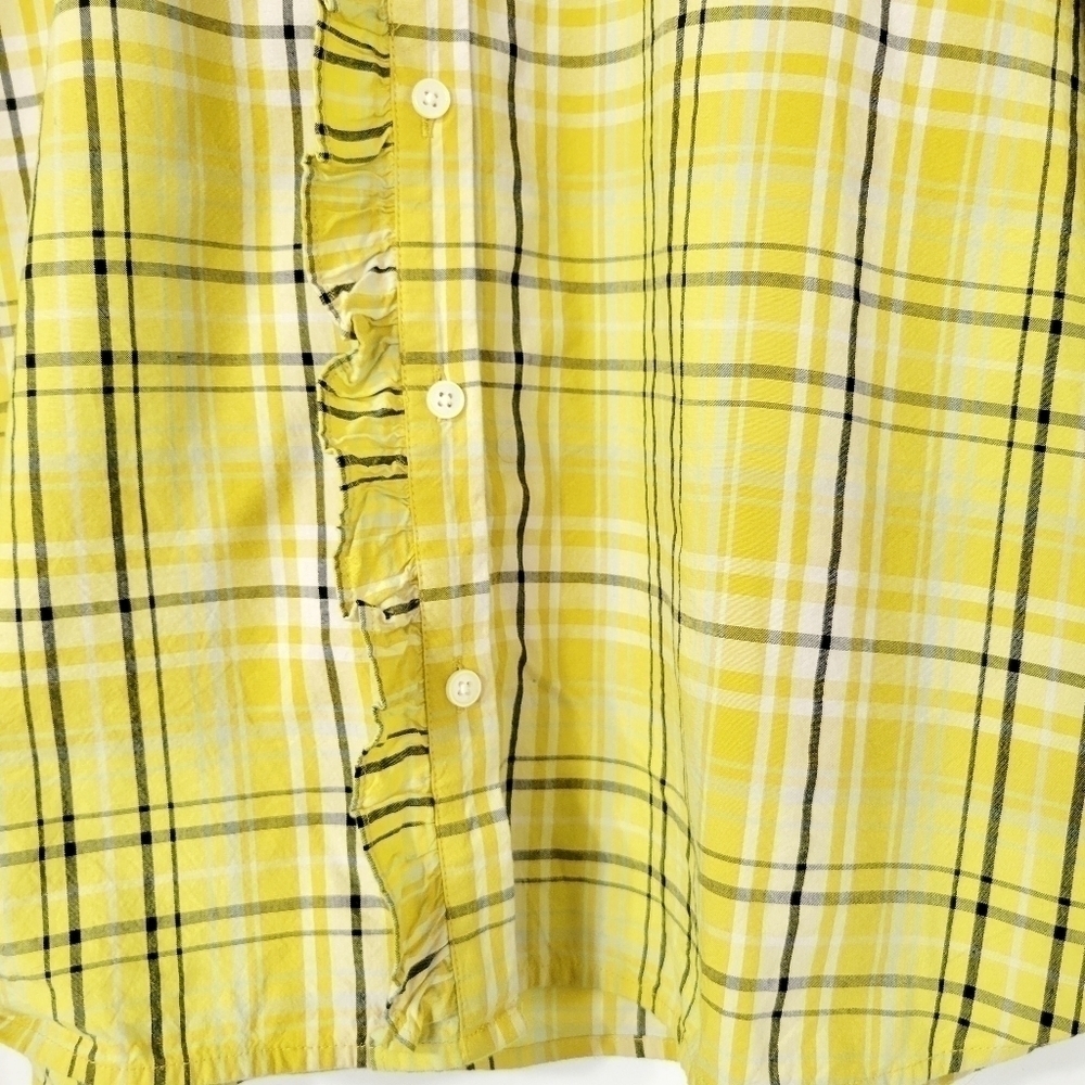 Loft Women's Yellow Plaid Long Sleeve Button Up Ruffle Shirt Size Large - Picture 8 of 12